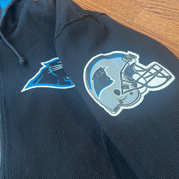NFL mens XL graffiti art reversible hooded sweatshirt hoodie Carolina Panthers - Picture 11 of 14
